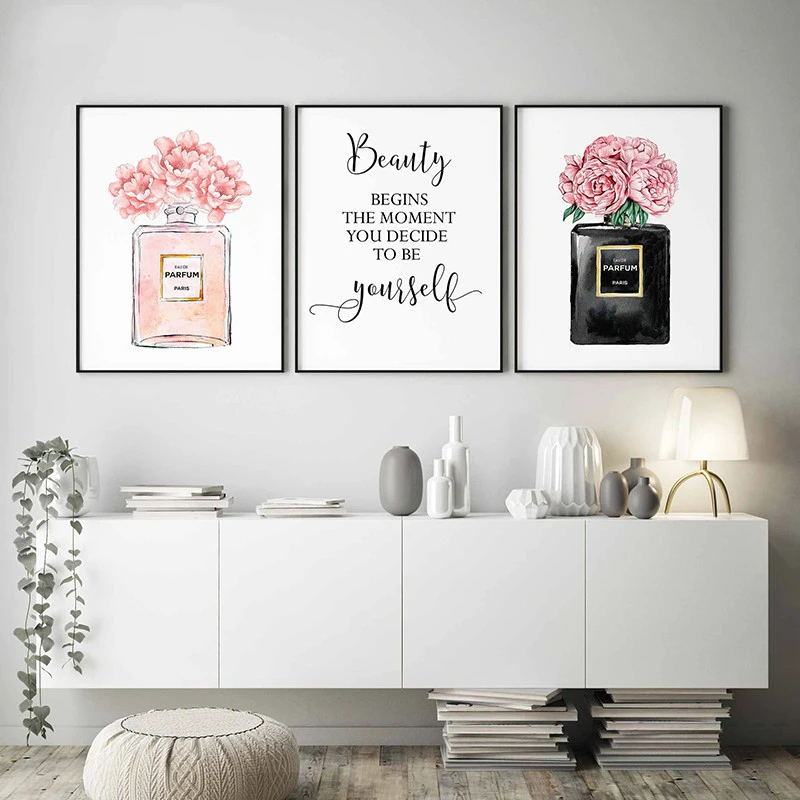 

Abstract Pink Flower Rose Perfume Bottle Posters and Prints Nordic Modern Wall Art Canvas Painting Home Decoration Girls Bedroom