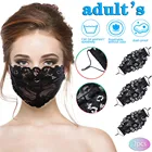 Маски для лица женские однослойные с вышивкой, тонкие дышащие многоразовые регулируемые Кружевные маски черного цвета с сеткой, 3 шт.