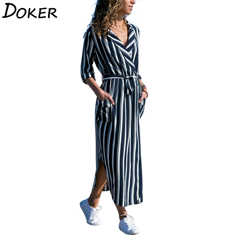 Женское офисное платье с отложным воротником и длинным рукавом повседневное