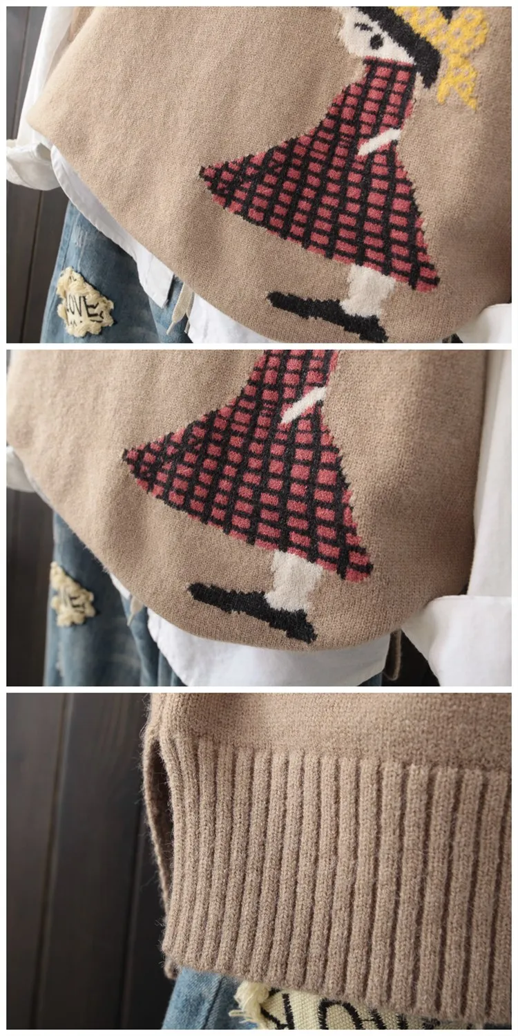 

Sweet Ladies Knitted Cotton Vest Soft & Cute Women Cartoon Vest Thick & Warm Autumn Winter Sleeveless Vest Chalecos Para Mujer