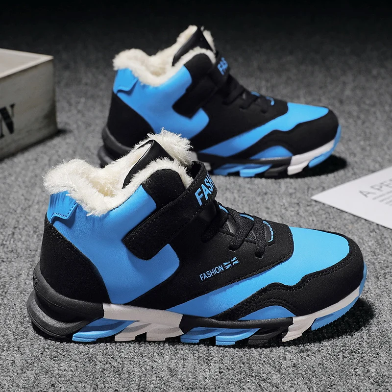 Kids Winter Shoes for Boys Non-slip Snow Sneakers Outdoor Warm Plus Fur Boots Teenagers Mountain Climbing Trekking Shoes