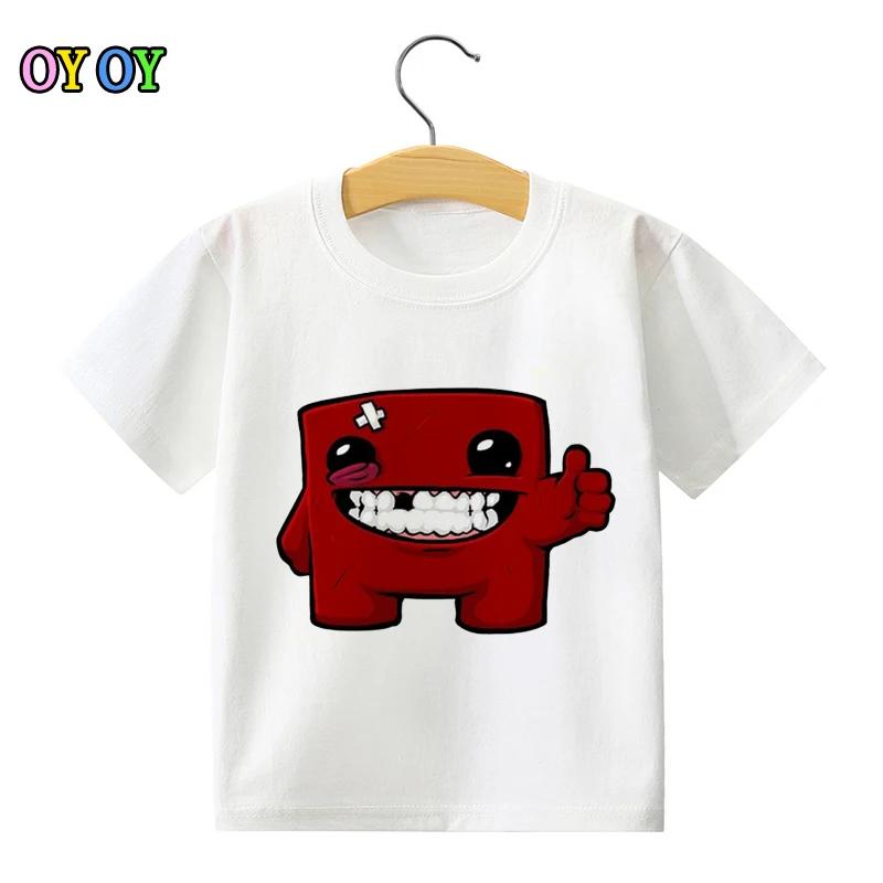 

Round Neck Short Sleeve Regular Tee Shirt New Super Meat Boy Video Game kids TShirt Parkour game printing children's t-shirts MJ