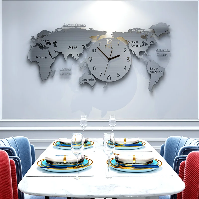 Large Luxury Wall Clock Modern Design Living Room Gold Silent Nordic Creative World Map Clocks 3d Watch Home Decoration Gift | Дом и сад
