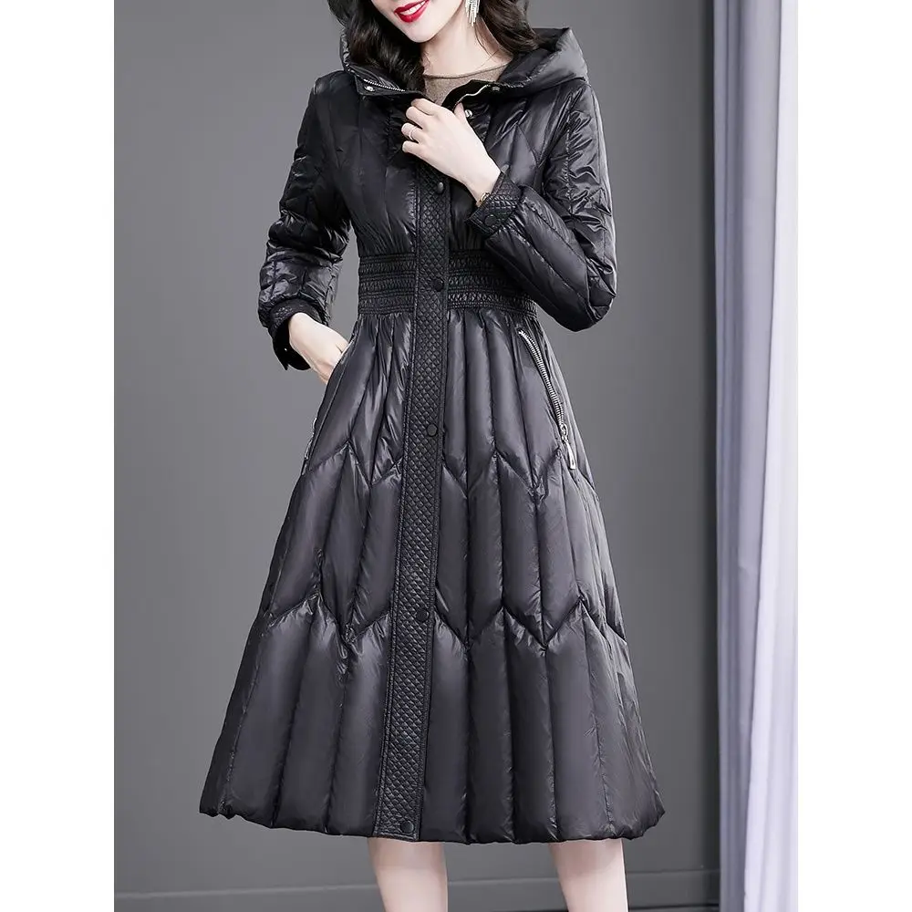 Черная зимняя Длинная женская куртка с капюшоном новинка 2021 Высококачественная