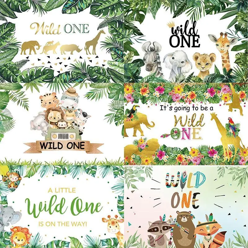 

Wild One Backdrop Boy Jungle Safari Custom Kids Baby Shower Happy Birthday Party Decoration Photography Backgrounds Banner