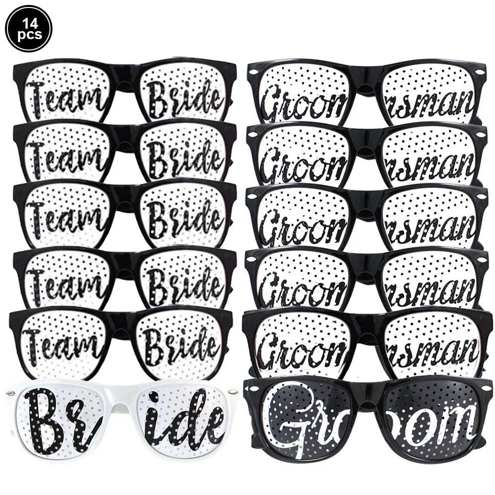 

14pcs/set Team Bride to be Party Glasses Groom Bridesmaid Sunglasses Bachelorette Party Photo Props Bridal Shower Party Glasses
