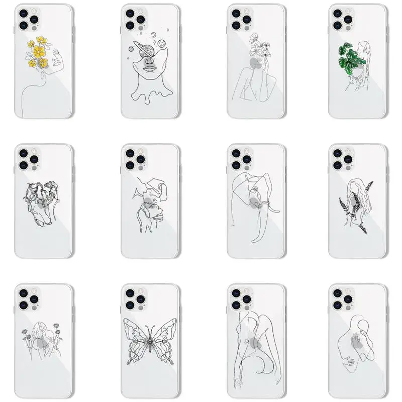 

Sketch line art Phone Case For iPhone 13 12 11 8 7 Pro Max Plus X XS XR MINI transparent clear New