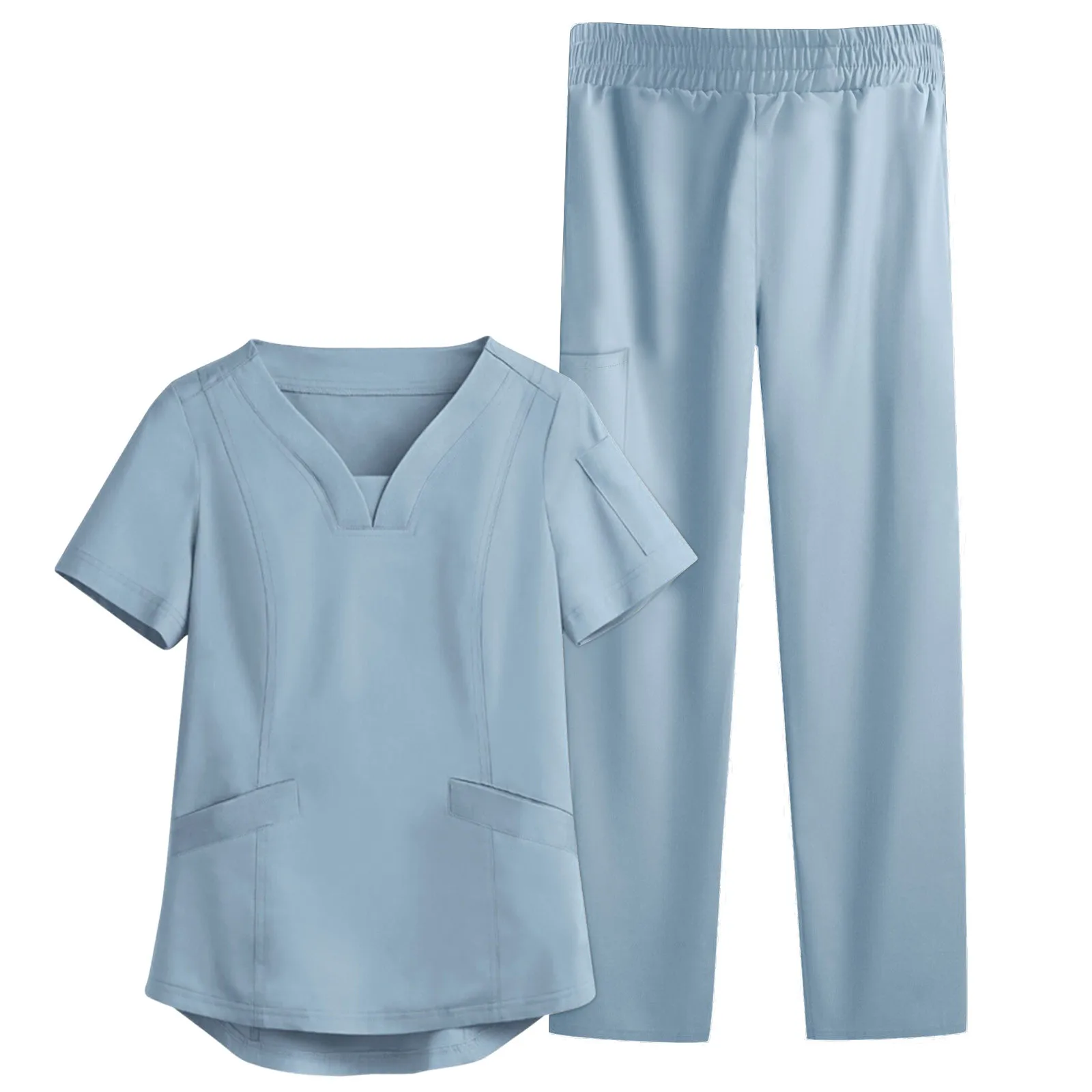 

Unisex Nurse Uniforms Pet Grooming Institution Scrubs Set V-neck Work Tops Pants Beauty Elastic Waist Breathable Clothes Suits