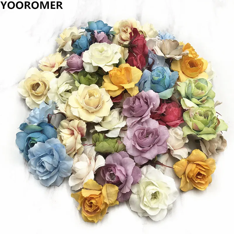 YOOROMER 10 шт. Маленькие розы ручной работы искусственные цветочные головки