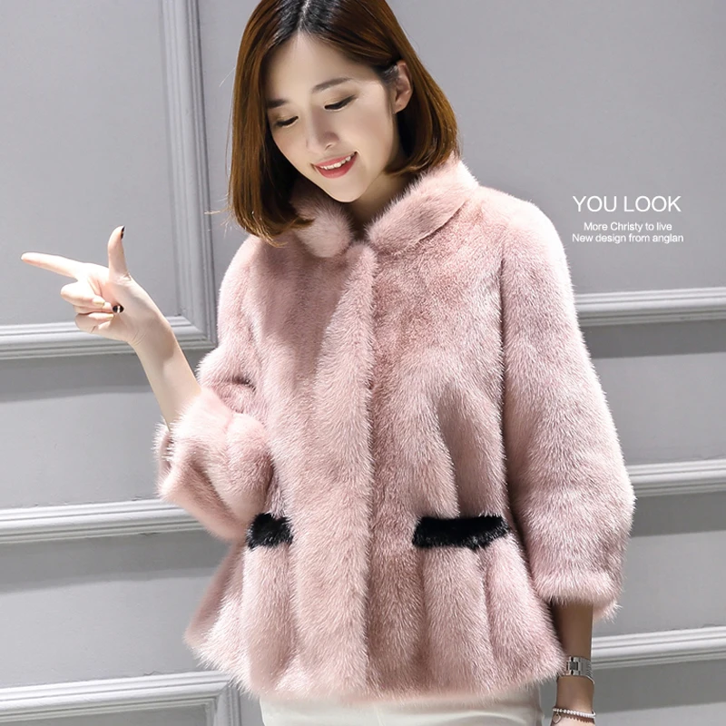 Winter 2020 imported mink fur short female and female mink whole mink fur coat Slim wild fashion stand collar coat