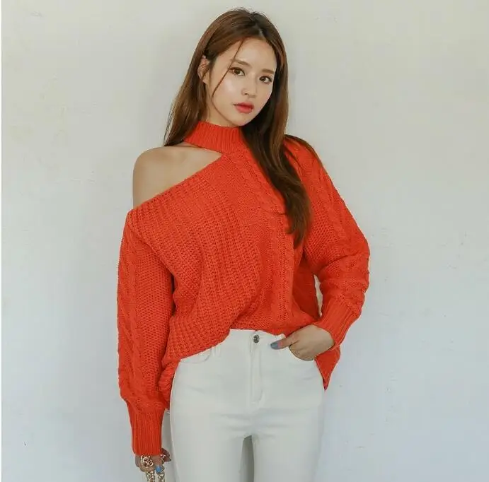 

Женский утепленный пуловер с открытыми плечами, Модный пуловер в Корейском стиле, Осень-зима 2020