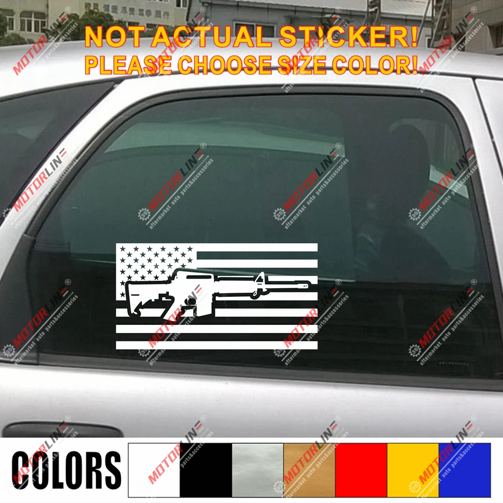 

USA American Flag Rifle Decal Sticker Car Vinyl pick size color no bkgrd