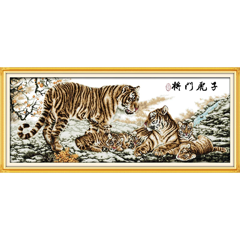 

Everlasting Love Tiger Family Chinese Cross Stitch Kits Ecological Cotton Stamped 14 11CT DIY Gift New Year Decorations For Home