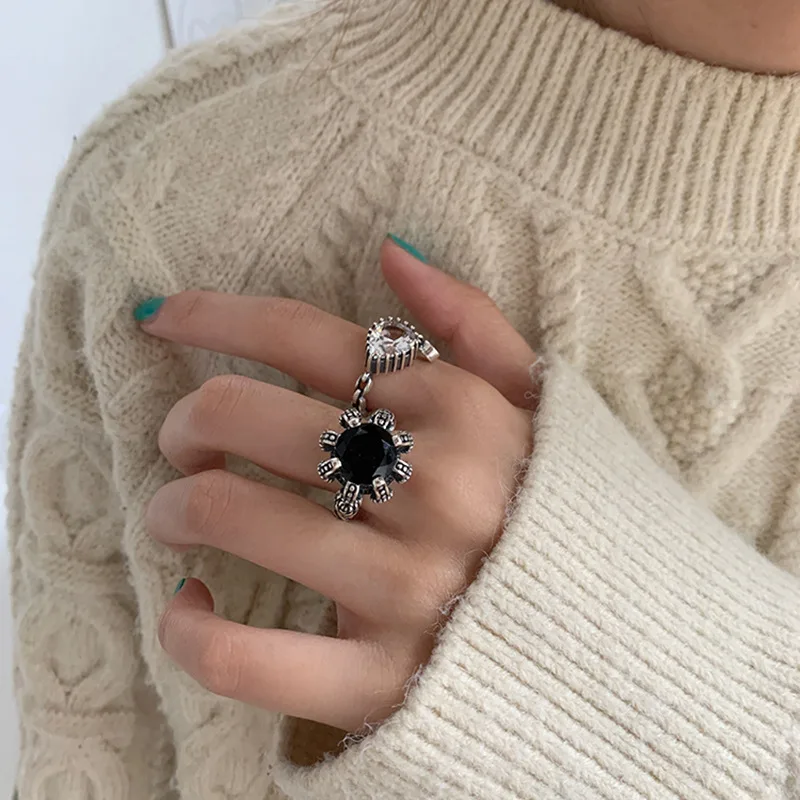 

925 Sterling Silver Hiphop Rock Rings for Women Couples New Fashion Creative Hollow Geometric Party Jewelry Gifts