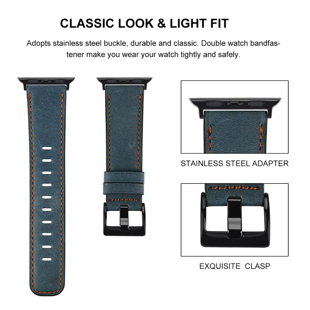

Watch Bands For Apple Watch Strap 38mm 40mm 42mm 44mm Series 3 4 5 6 SE Bracelet Belt Real Leather Apple iWatch Band Watchbands