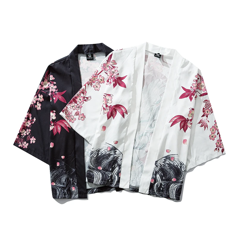 Bebovisi японский Ukiyoe Вишневый кран куртки типа кимоно мужские Harajuku уличная одежда