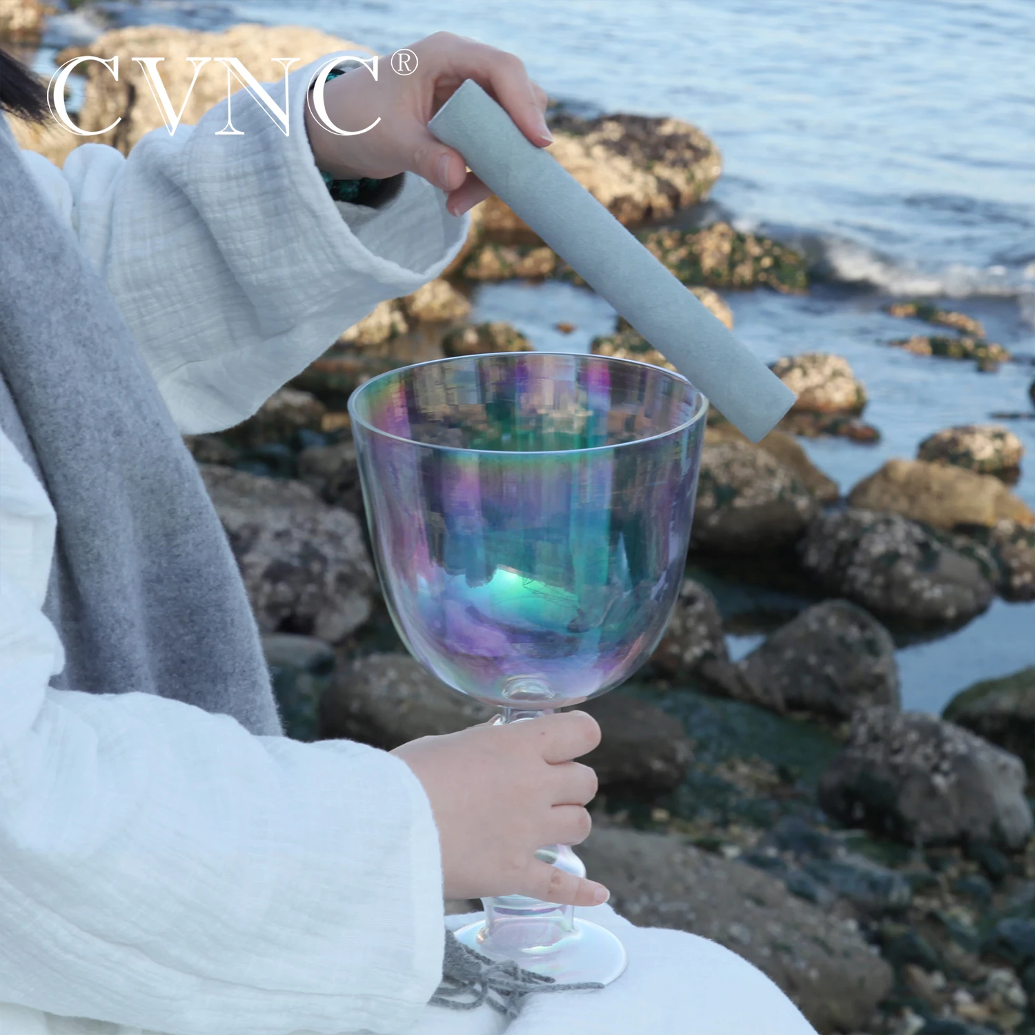Чакра с прозрачной ручкой CVNC 6 дюймов Кварцевая чакра Хрустальная поющая чаша