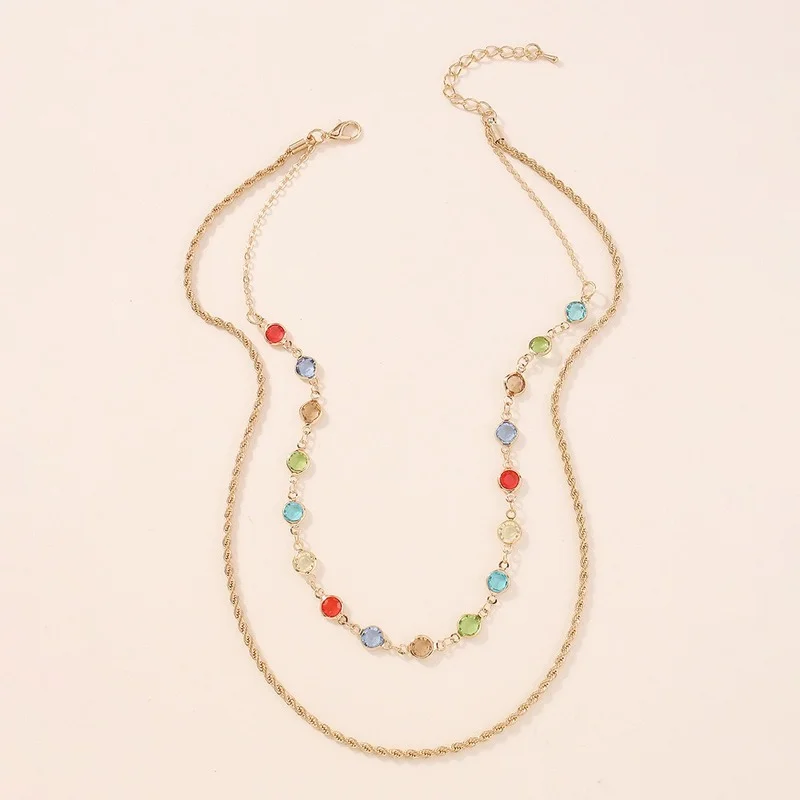 

New Fashion 2021 Chain Necklace Multilayer Multicolor Rhinestone Necklace Jewelry for Women Wholesale Collares Para Mujer