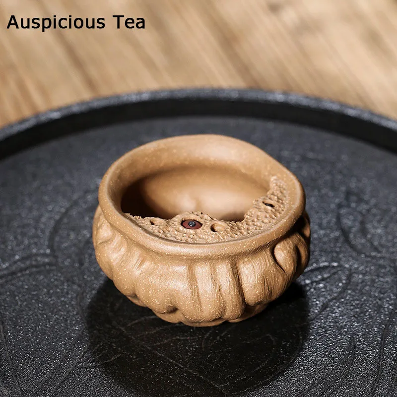 

70ml Yixing Raw Ore Golden Section Mud Purple Clay Teacup Household Handmade Lotus Master Cup Tea Ceremony Drinkware Accessories