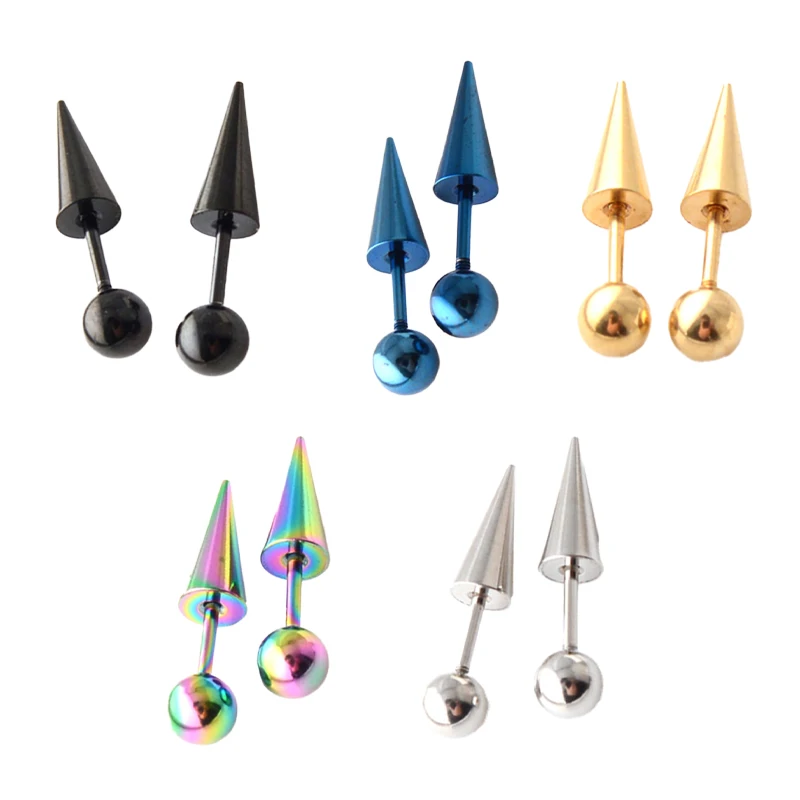 

2 pieces/set pair of male and female round spikes with spiked back (perforated) earrings punk gothic couple jewelry gifts