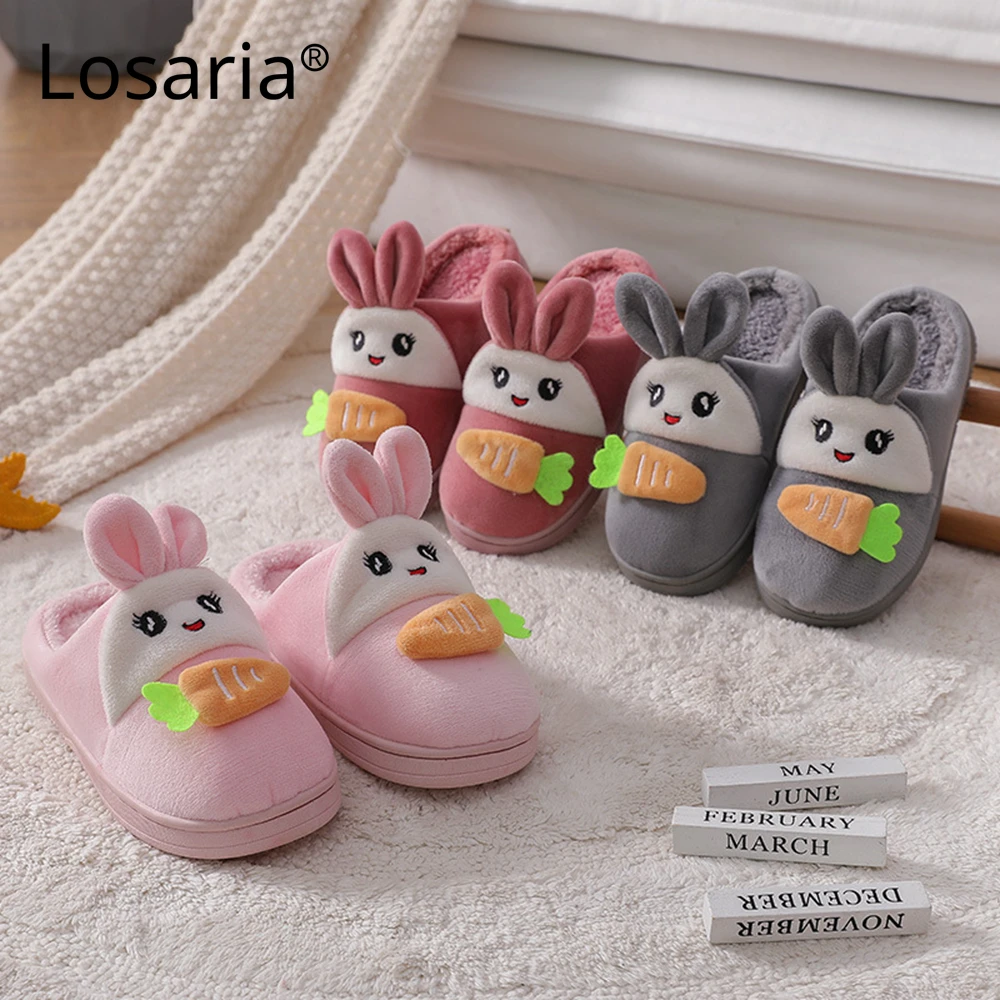 

Losaria Children Winter Slippers for Boys Girls Fur Plush Lining Warm Kids Slippers Cartoon Non-slip Casual Home Indoor Slippers