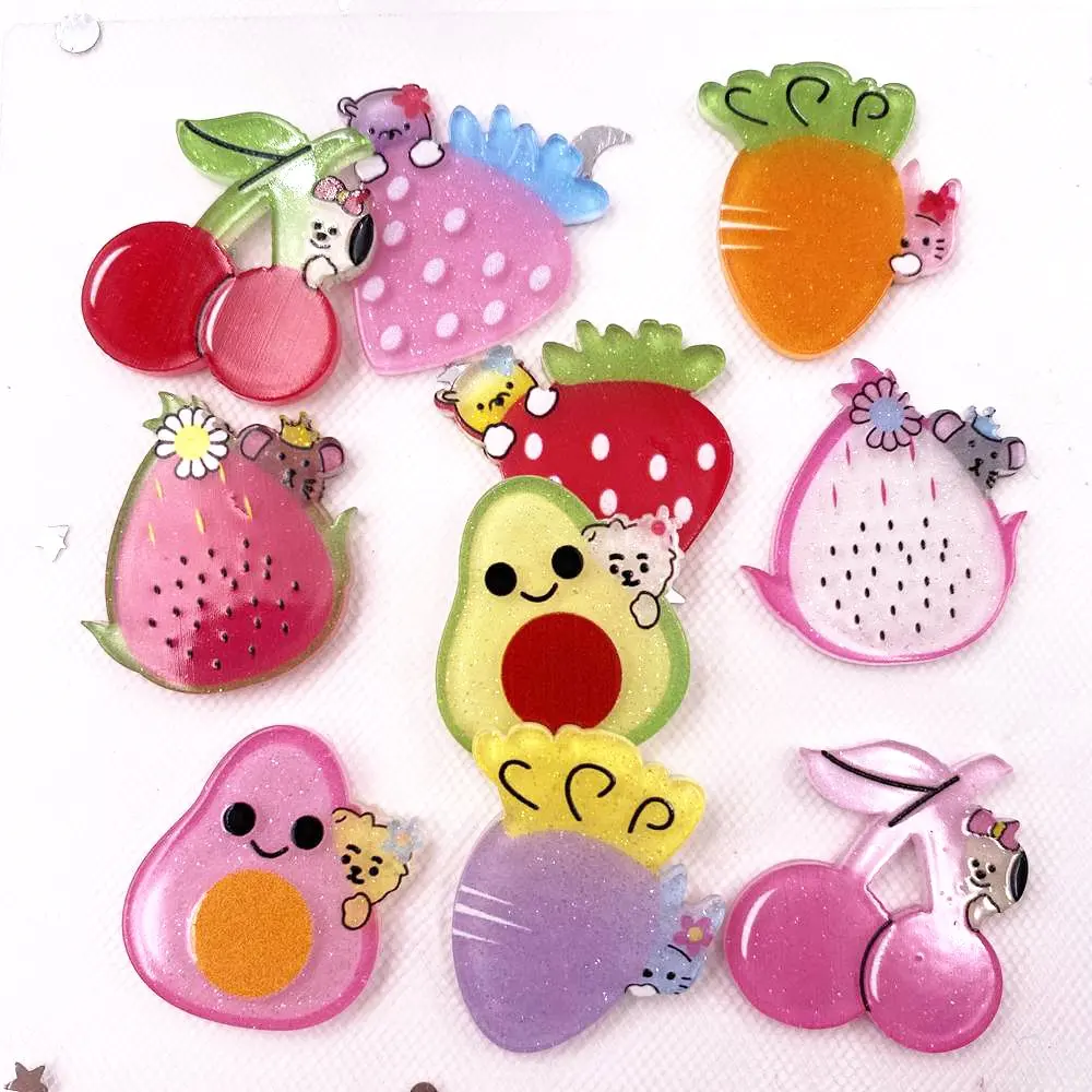 

Glitter Colorful Fruit collection Flatback Planar Sheet Miniature Pattern Applique DIY Children's Clip Embellishments Craft J114