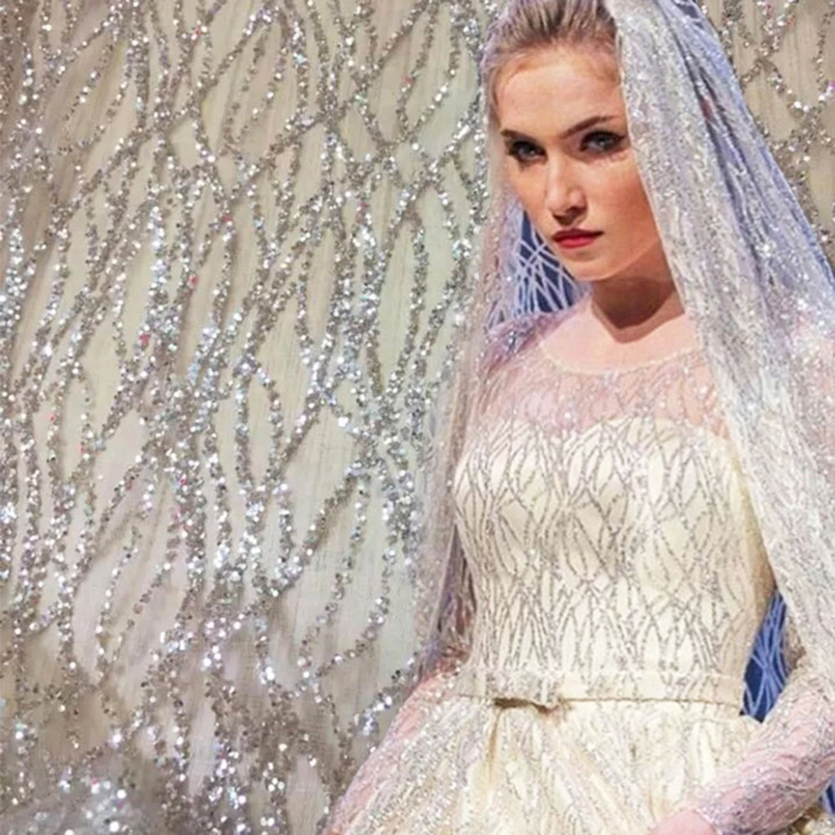 Блестящая кружевная ткань ailin, 5 ярдов, Роскошный Блестящий тюль с блестками для вечеринок, оптовая продажа