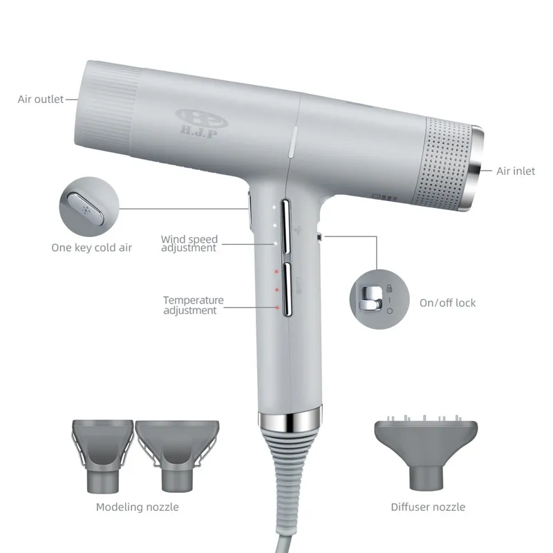 

Low Noise Professional Hair Dryer Negative Ion Hot Cold Air Blow Dryer Intelligent Memory Function Hairdryer 3 Wind Speed 1600W
