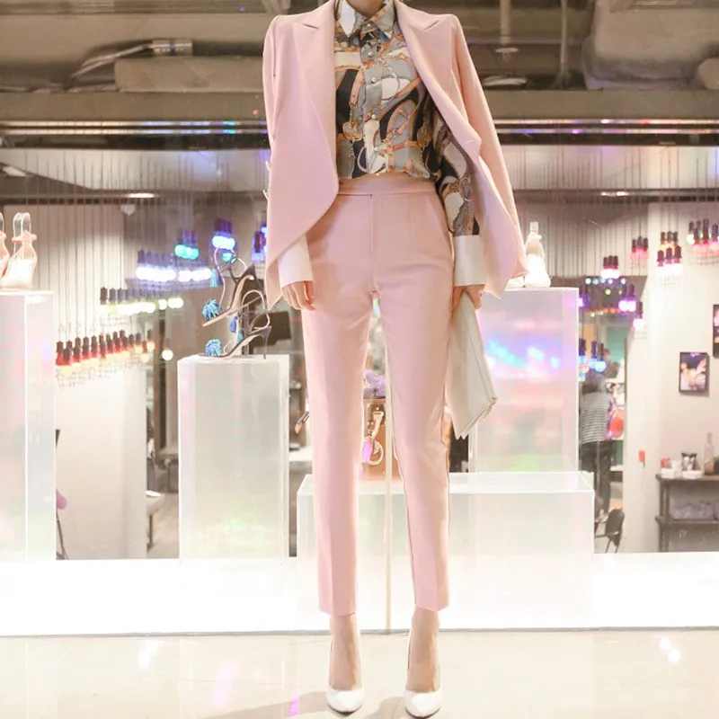 JSXDHK деловой осенний Женский комплект из 2 предметов розовый официальный офисный