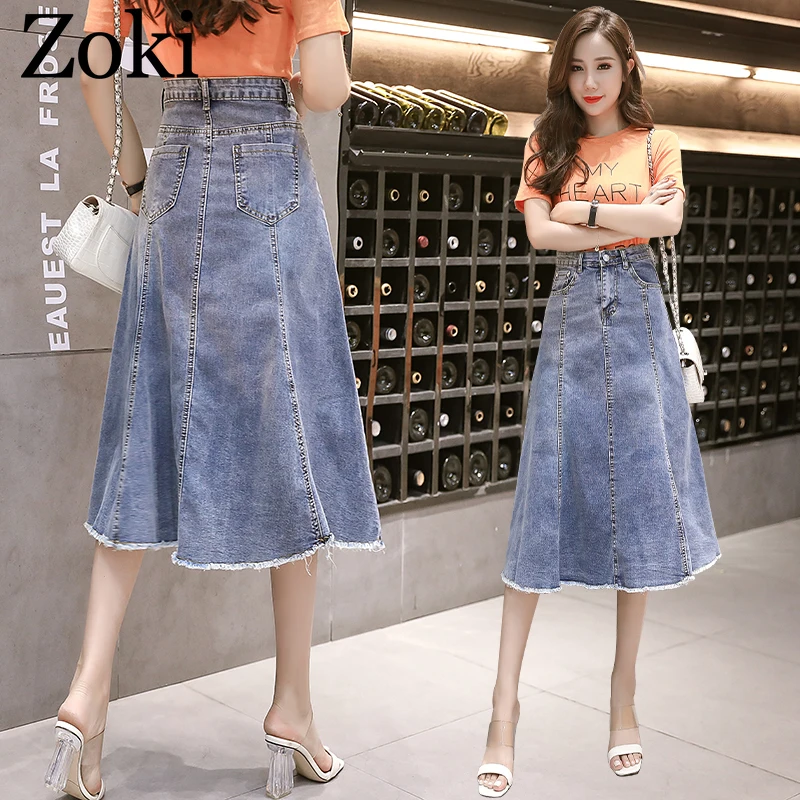 Зоки с высокой талией для женщин джинсовая юбка лето элегантная обувь подвесками