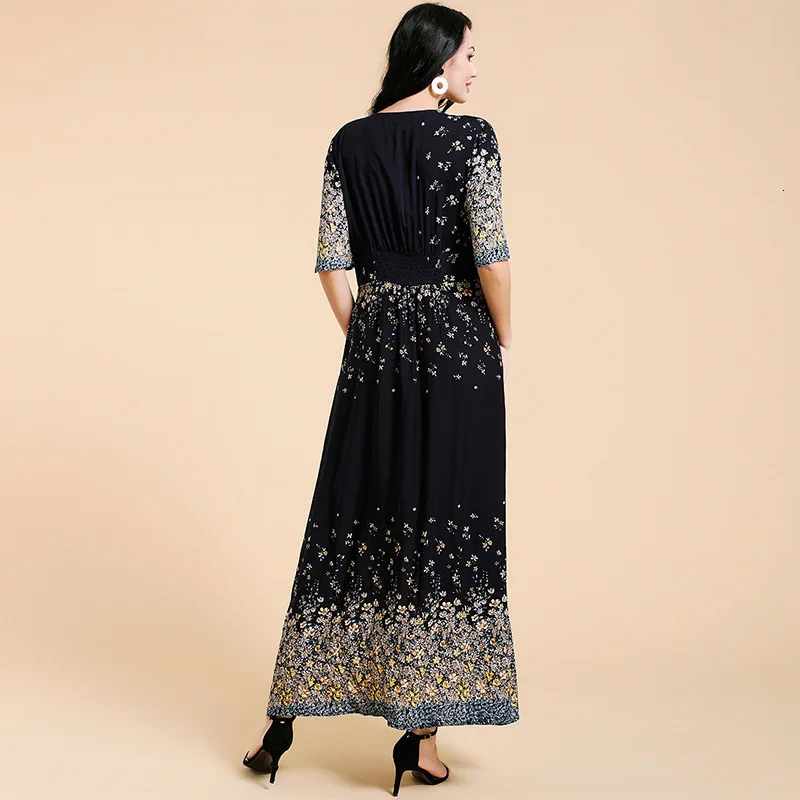 Летнее женское богемное платье с цветочным принтом и коротким рукавом