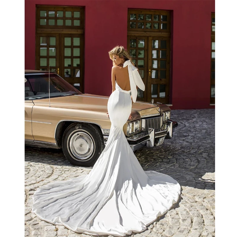

Halter Neck Evening Dress Keyhole Back Simple Elegant Prom Dress Wedding Party Grecian Modified A-line Chapel Train
