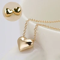 fashion elegant simple golden love heart short necklace earring set for women classic jewelry