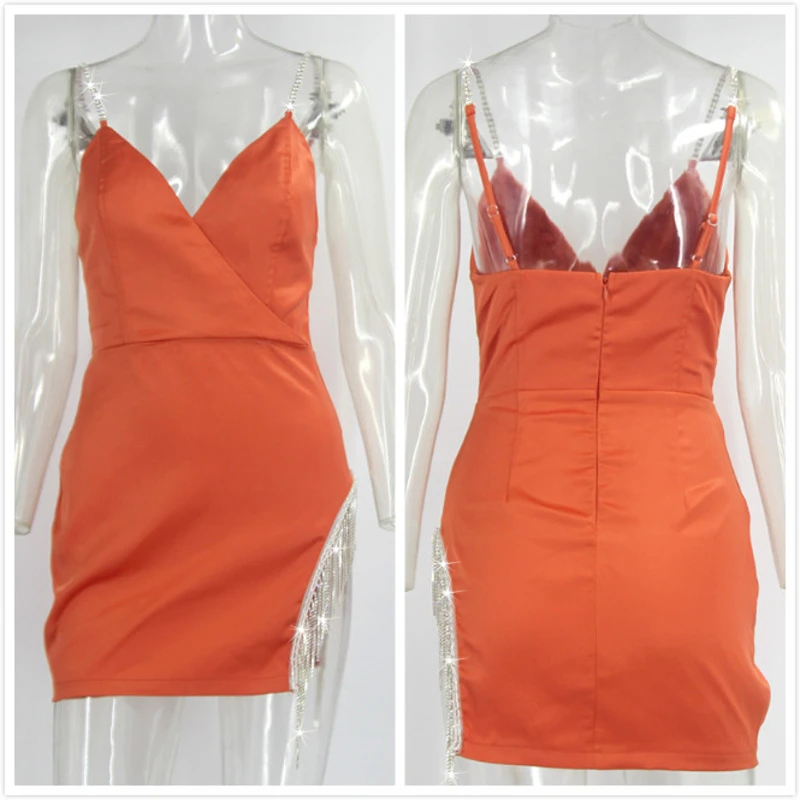 Женское атласное облегающее платье Cosygal с v образным вырезом и кисточками на