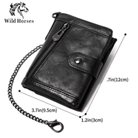 male vintage genuine leather wallet rfid blocking card holder bag zipper coin purse chain wallet for men purse women