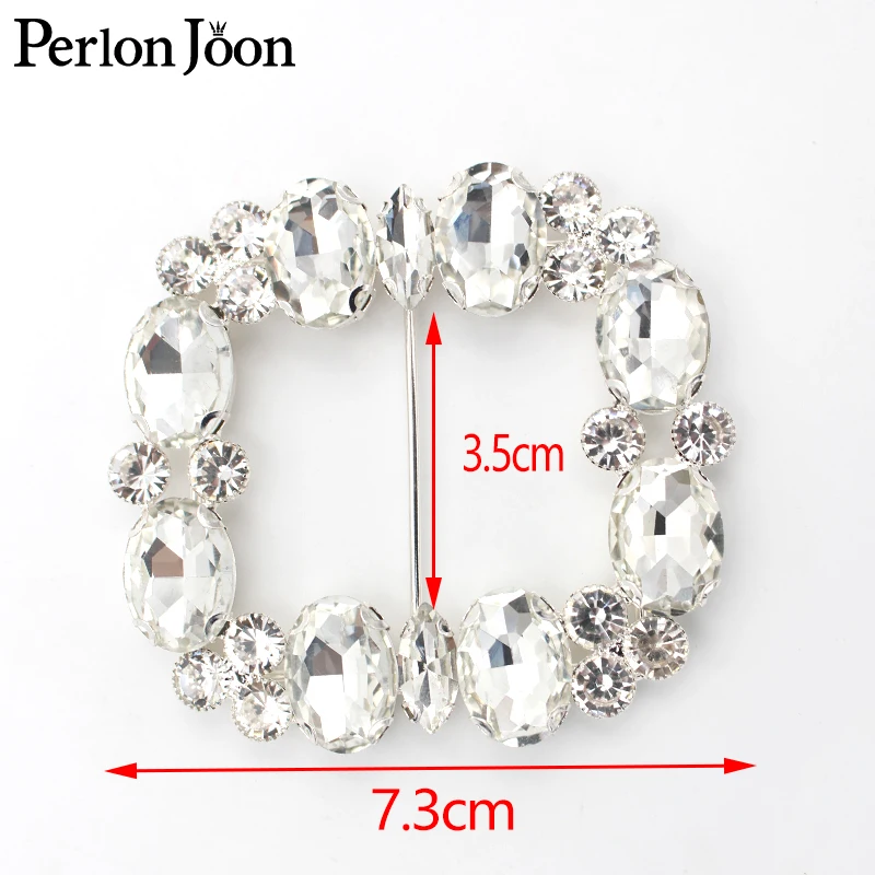

2pcs 7.3cm(inner 3.5cm) Flashing square belt buckel rhinestone big glass crystal decoration for wedding dress accessories KT025