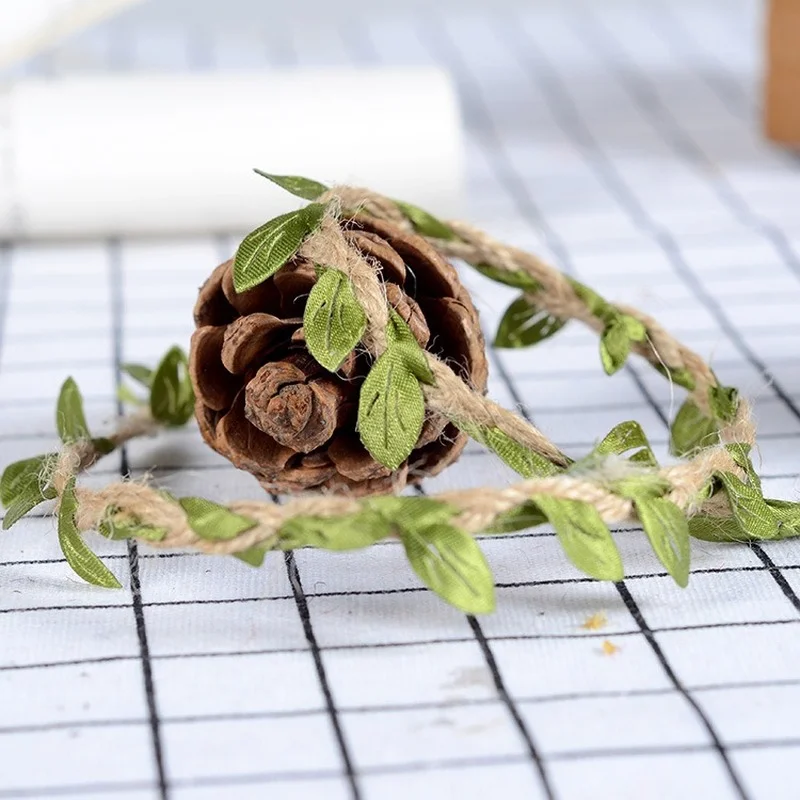 

12pcs/set 5m/roll Natural Green Leaf Ribbon Jute Burlap Twine Vine with Artificial Leaves for DIY Wreath Wraping Craft