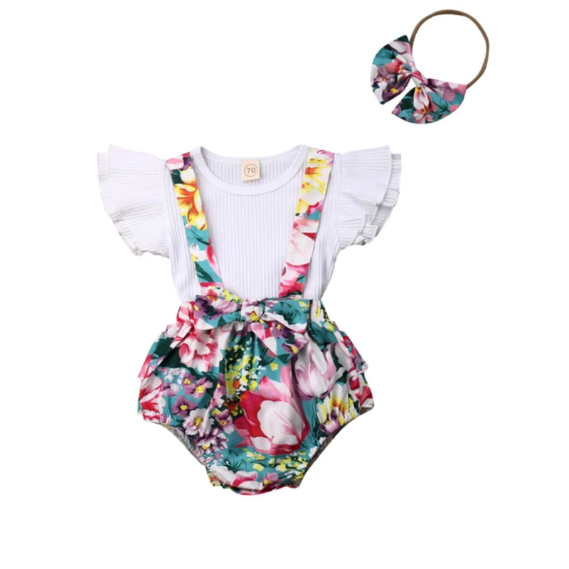 Топ и шорты для новорожденных девочек Летнее цветочное платье маленьких