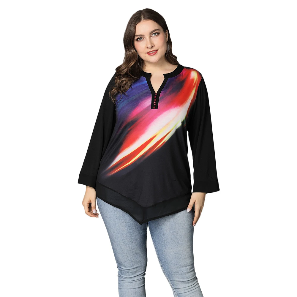 Sale Women Long Sleeve Irregular Hem Plus Size Tops Autumn Fashion Print Casual T-shirt O-neck Buttons Blouse блузка женская
Sale Women Long Sleeve Irregular Hem Plus Size Tops Autumn Fashion Print Casual T-shirt O-neck Buttons Blouse блузка женская
