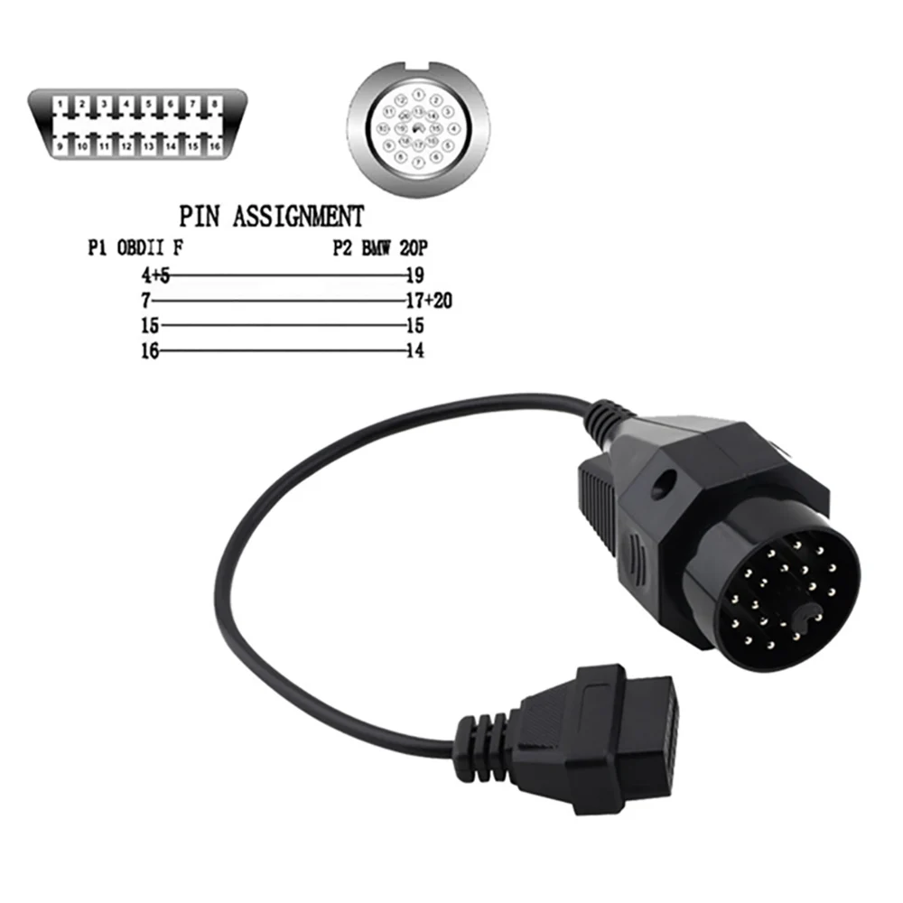 Кабель переходник OBD-II 20-pin на 16pin для автомобиля BMW (BMW 20pin - OBD2 16pin) коннектор адаптер