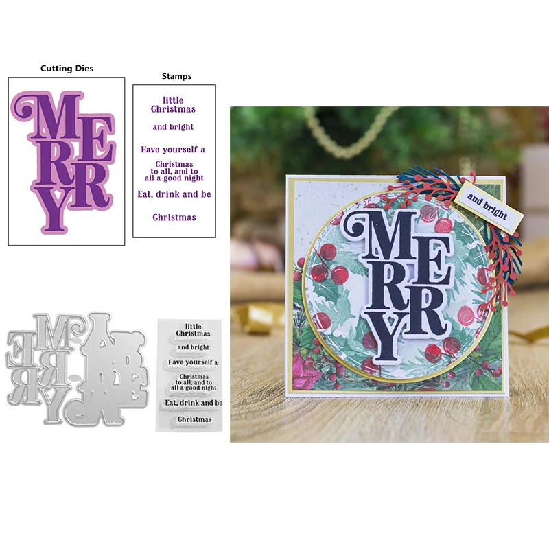 

Merry And Bright Words Combination Series Transparent Clear Stamps And Cutting Dies For DIY Scrapbooking Cards Crafts New 2020