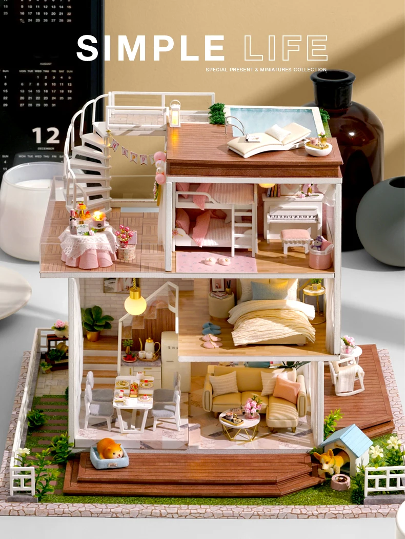Кукольный дом DIY Миниатюрный с деревянной мебели сборный кукольный домик набор С Пылезащитным покрытием кукольные домашние игрушки для взрослых Рождественский подарок