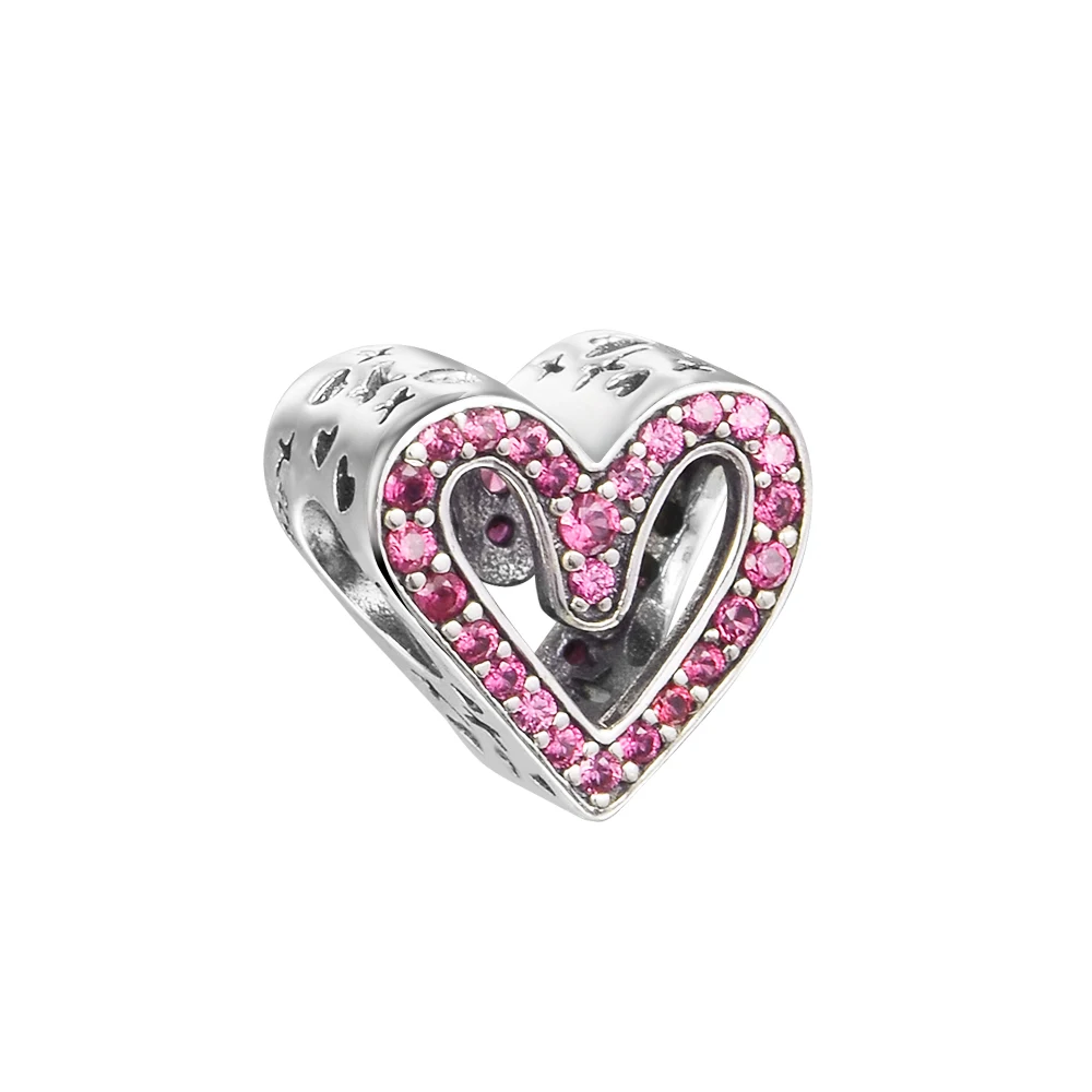 

CKK Fit Europe Bracelets Sparkling Red Freehand Heart Charms Sterling Silver 925 Original Beads for Jewelry Making DIY Women