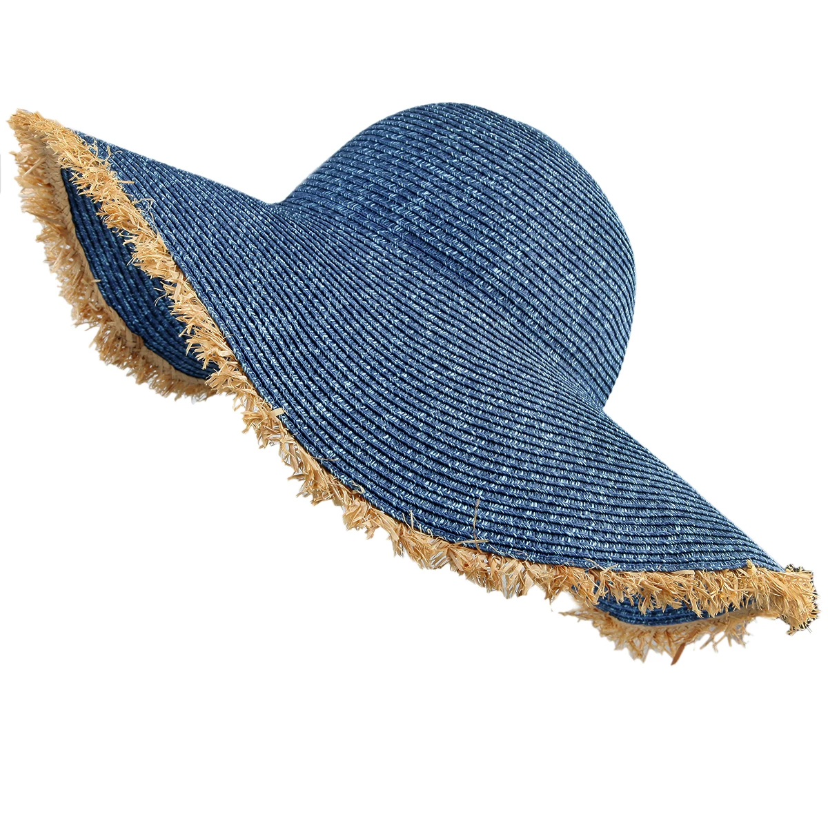 Blue Straw Hats Summer Women Big Wide Brim Beach Hat Outdoor Foldable Travel Sun Hat Sunscreen UV Resistant Panama Sun Caps