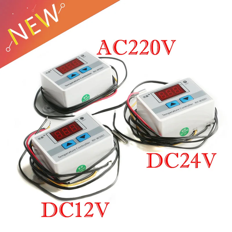 

10A 12V 24V 220VAC Digital LED Temperature Controller XH-W3001 For Incubator Cooling Heating Switch Thermostat NTC Sensor