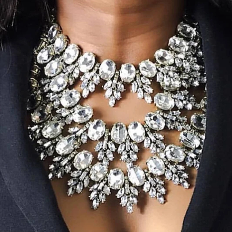 Dvacaman Luxury Handmade Pendant Necklace for Women Wedding Party Bohemian Shiny 3pcs/set Crystal Choker Jewelry Female | Украшения и
