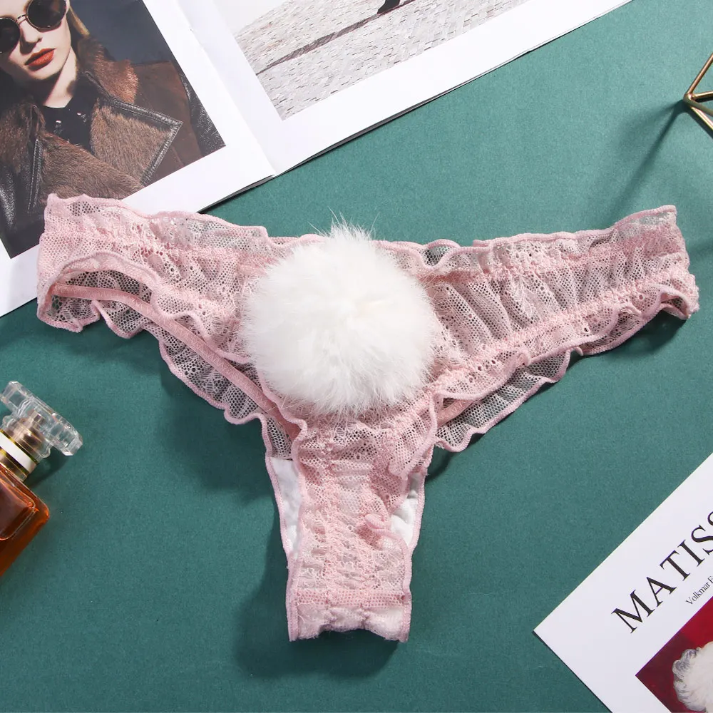 Дышащие сексуальные кружевные трусики с милым кроличьим хвостом женские трусы