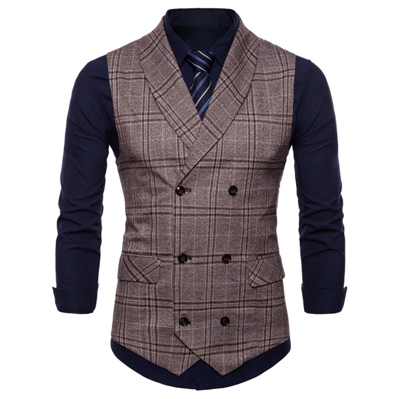 

Business Vest Waistcoat Men 2021 New Style Features Plaid Men's Casual Business Double-breasted Waistcoat Suit Vest Men
