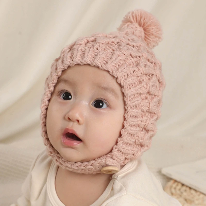 

Soft Knitted Wool Baby Kids Hat Cute Ear Protection Bonnet Autumn Winter Warm Thicken Beanie Cap for Newborn Infants Gifts