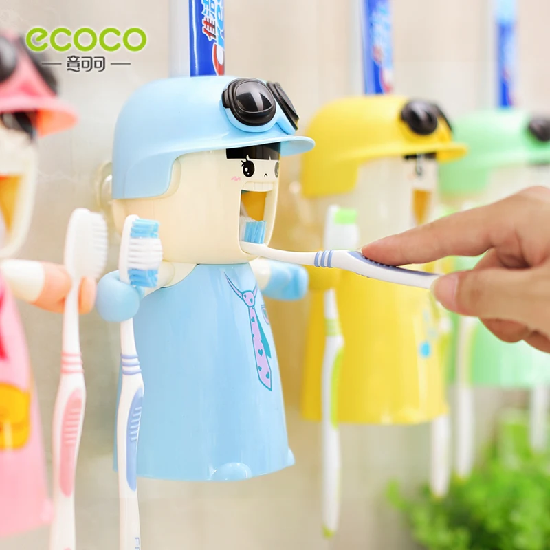 ECOCO Automatic Toothpaste Squeezer Cute multi-Functional Wall-Mounted Color Cartoon Character toothbrush holder girls home